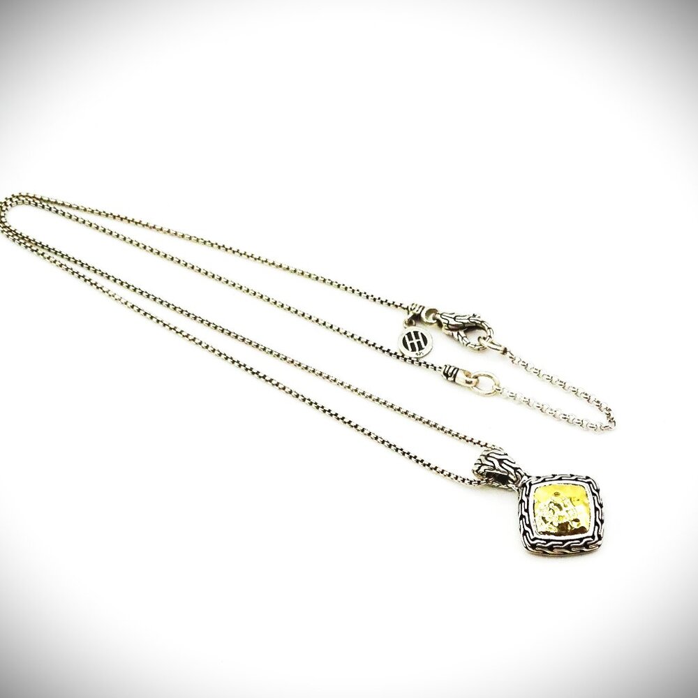 JOHN HARDY Chain Collection Sterling Silver 18K Gold Hammered Pendant Necklace - Picture 8 of 11